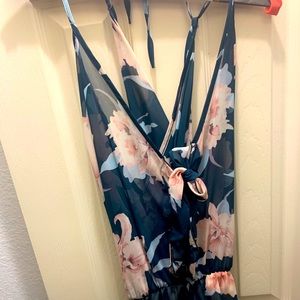 Romper. Blue and peach sheer.